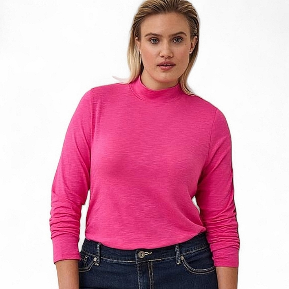 NEW Torrid Super Soft Slub Turtleneck Tee Pink Glo Size 1X (14/16) Barbiecore